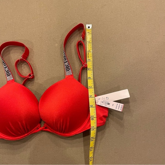 Victoria’s Secret Bling Rhinestone Logo Straps Push Up Bikini Top Red Sz 34B NWT - Picture 11 of 11